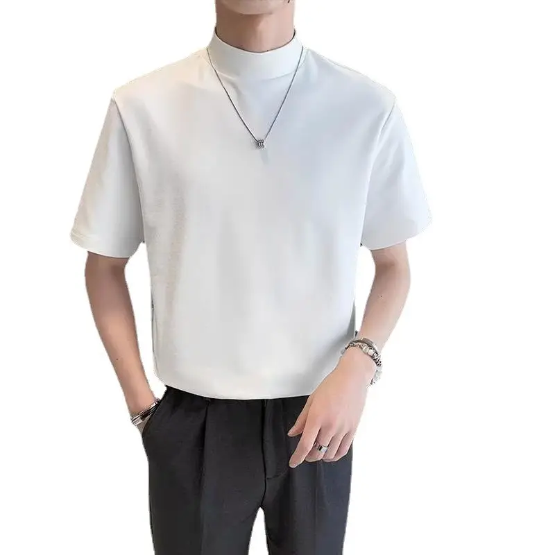 Men White Half Turtleneck Short Sleeve T-Shirt 2024 - Image 7