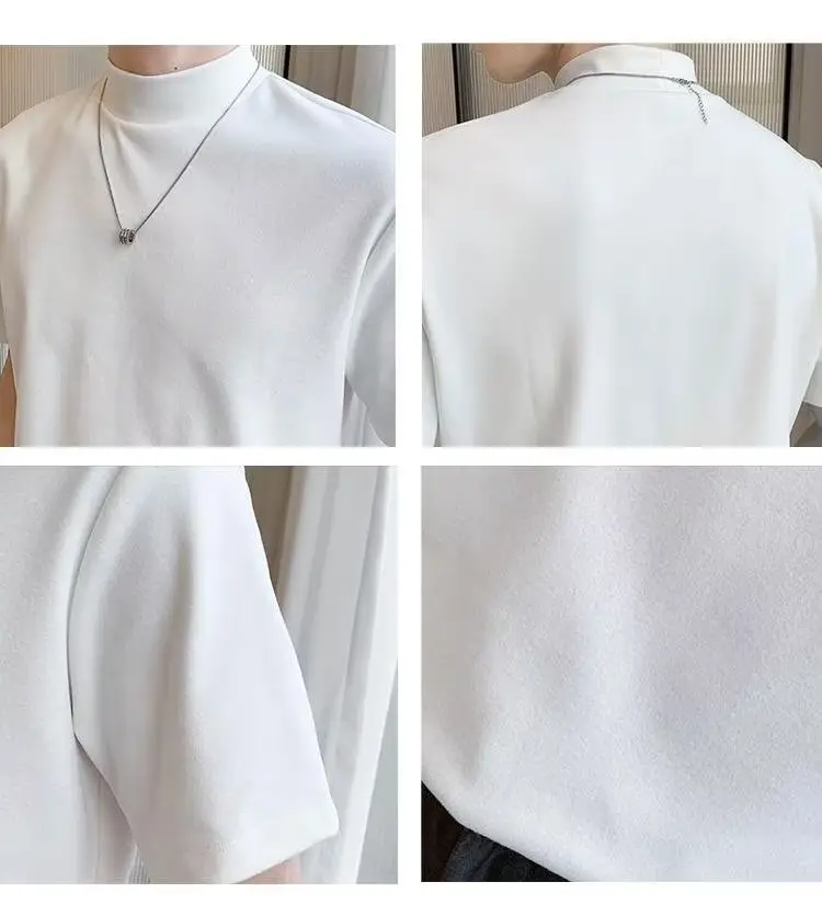 Men White Half Turtleneck Short Sleeve T-Shirt 2024 — feature 4