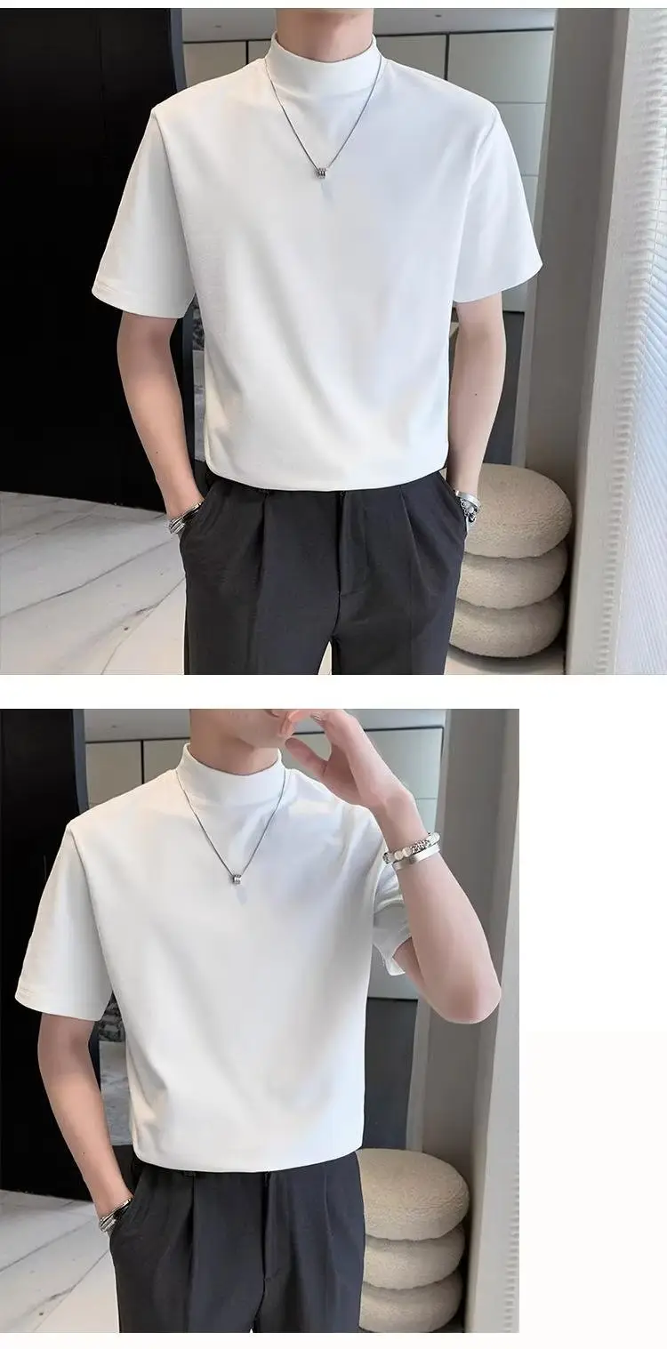 Men White Half Turtleneck Short Sleeve T-Shirt 2024 — feature 5
