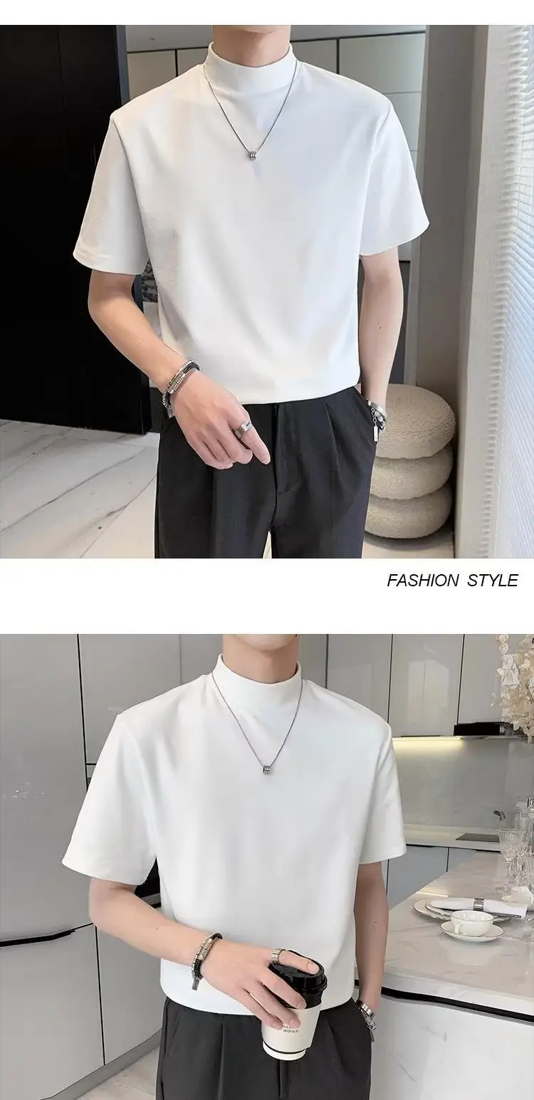 Men White Half Turtleneck Short Sleeve T-Shirt 2024 — feature 6