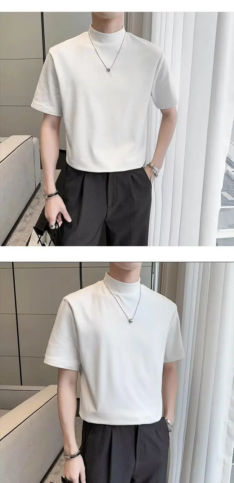 Men White Half Turtleneck Short Sleeve T-Shirt 2024 — feature 8