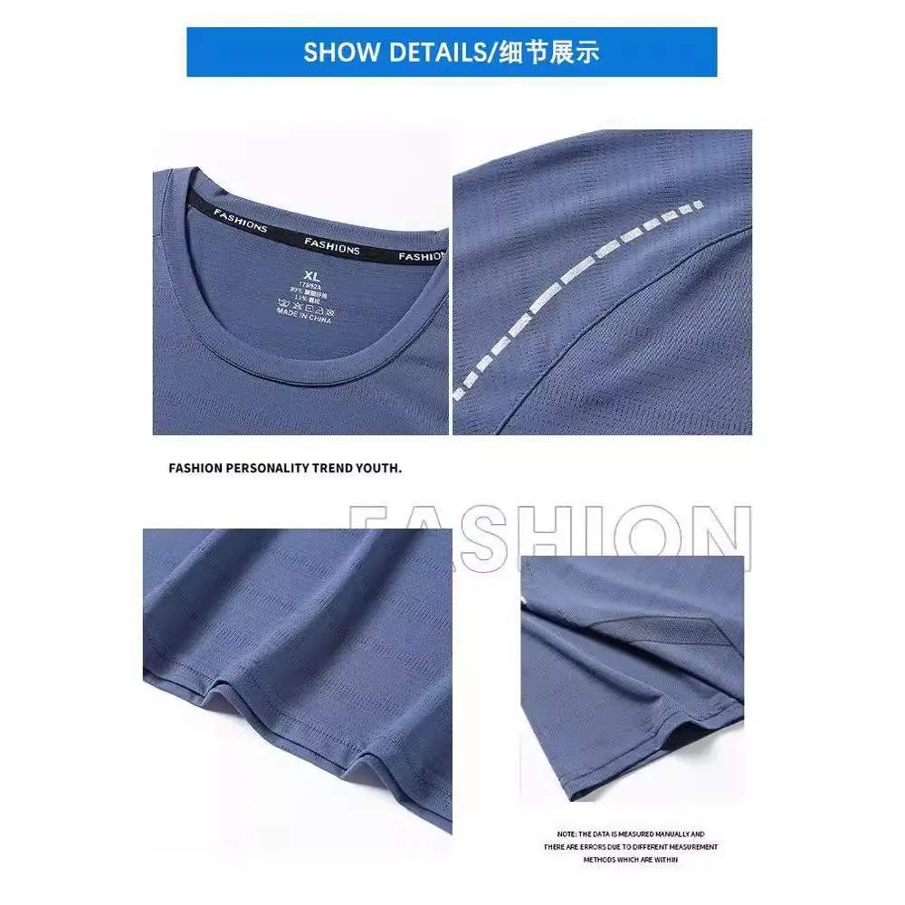 Men Ice Silk T-Shirt Blue Summer Thin Breathable - Image 20