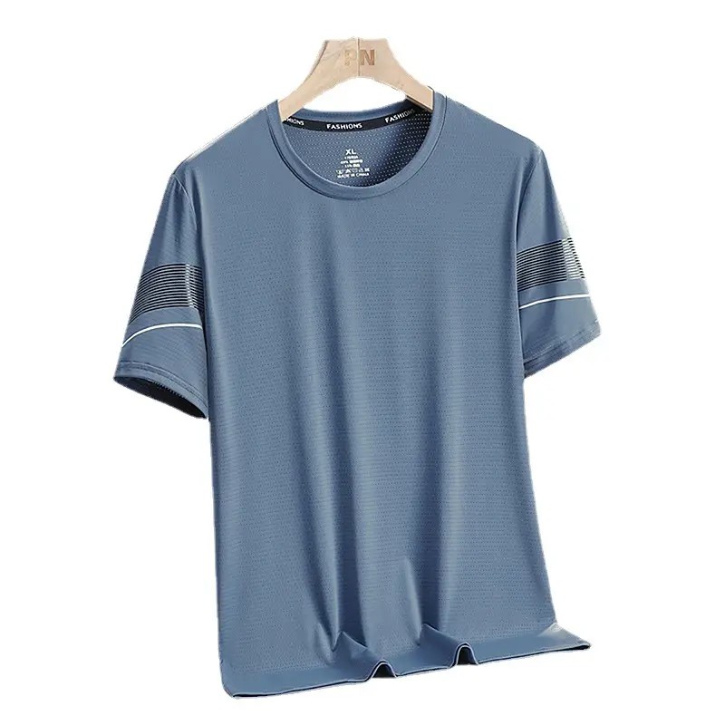 Men Ice Silk T-Shirt Blue Summer Thin Breathable - Image 21