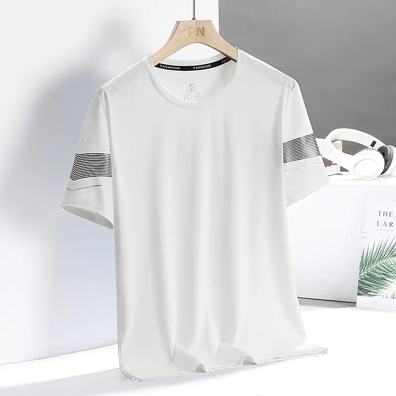 Men Ice Silk T-Shirt Blue Summer Thin Breathable - Image 10