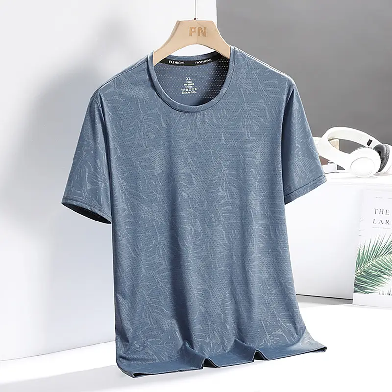 Men Ice Silk T-Shirt Blue Summer Thin Breathable - Image 13