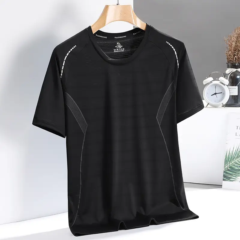 Men Ice Silk T-Shirt Blue Summer Thin Breathable - Image 2
