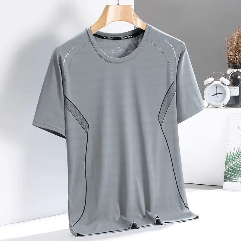 Men Ice Silk T-Shirt Blue Summer Thin Breathable - Image 4