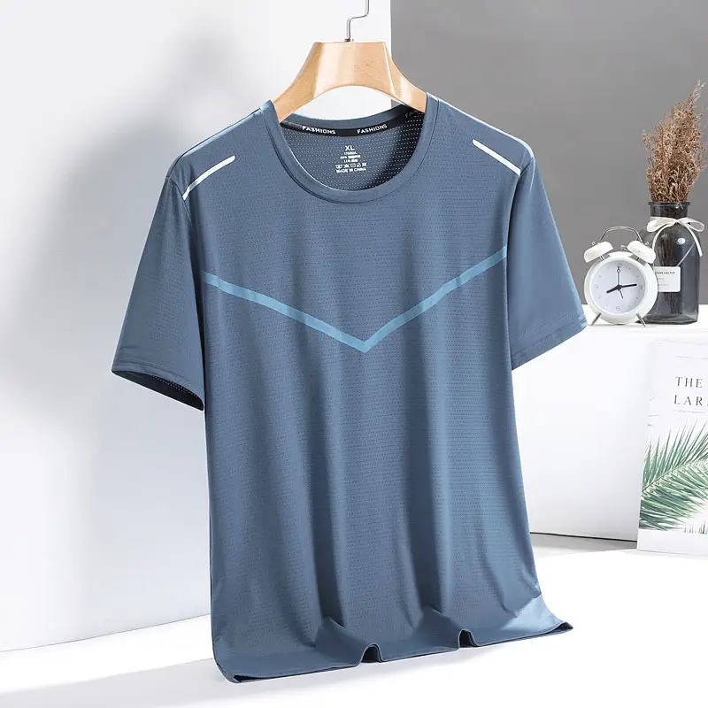 Men Ice Silk T-Shirt Blue Summer Thin Breathable - Image 5