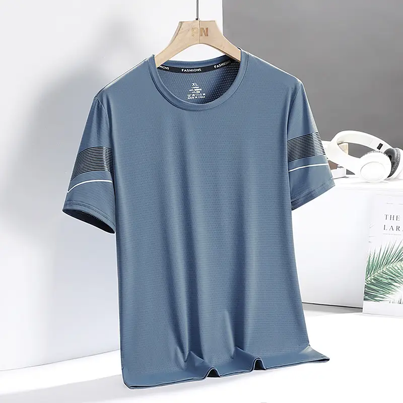 Men Ice Silk T-Shirt Blue Summer Thin Breathable - Image 9