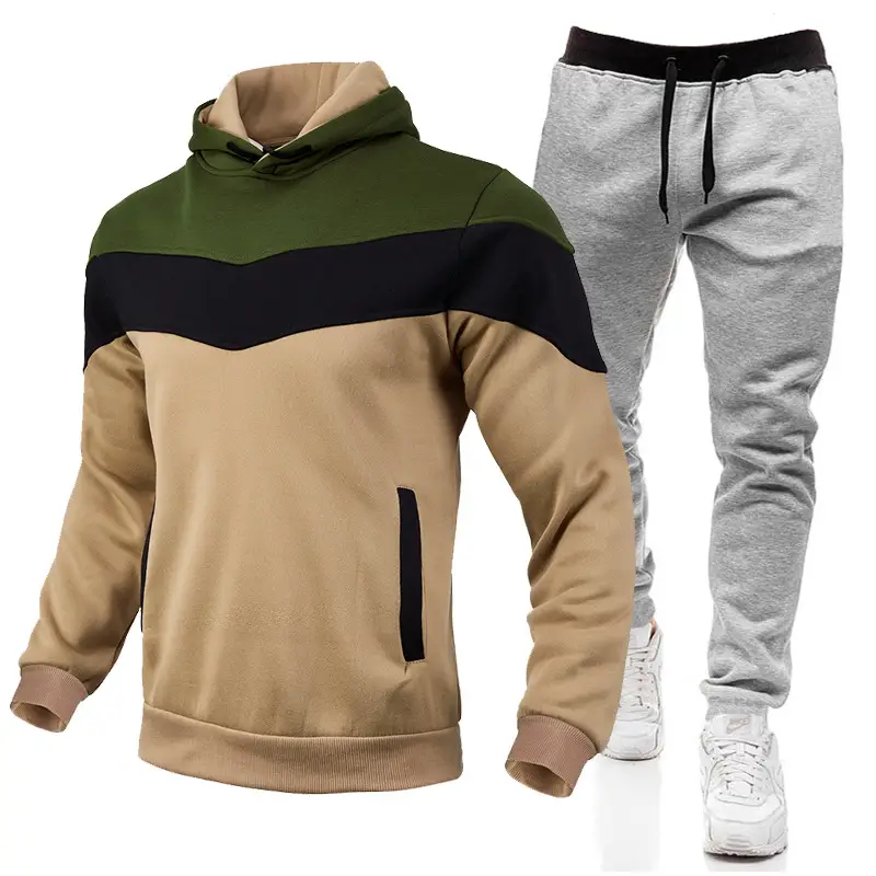 2023 Men's Color Block Hooded Sweatshirt Set Blue Yellow White Grey Sweatpants - Image 19
