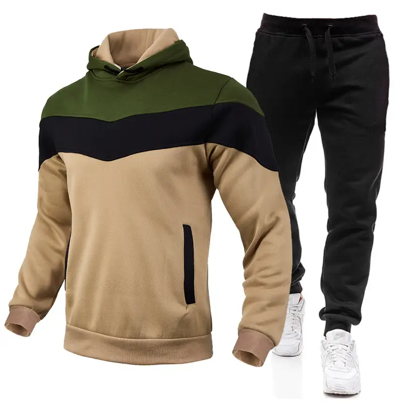 2023 Men's Color Block Hooded Sweatshirt Set Blue Yellow White Grey Sweatpants — feature 15