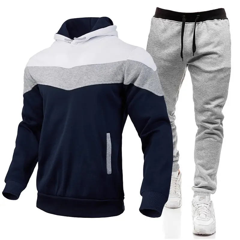 2023 Men's Color Block Hooded Sweatshirt Set Blue Yellow White Grey Sweatpants — feature 6