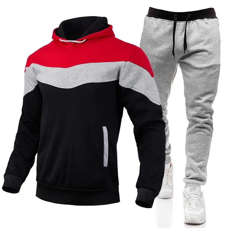 2023 Men's Color Block Hooded Sweatshirt Set Blue Yellow White Grey Sweatpants — feature 9