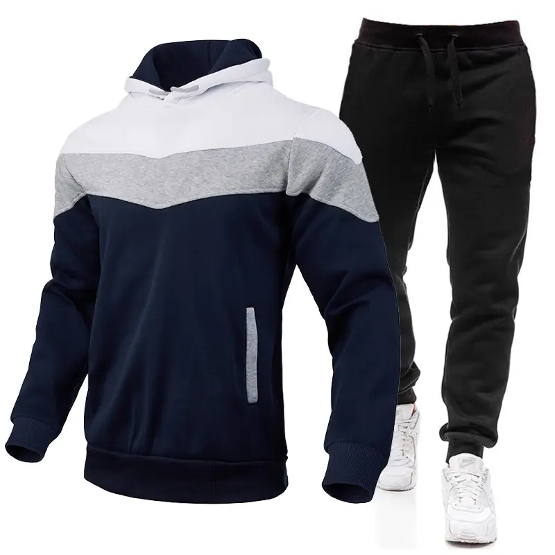 2023 Men's Color Block Hooded Sweatshirt Set Blue Yellow White Grey Sweatpants - Image 10