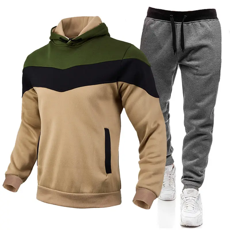 2023 Men's Color Block Hooded Sweatshirt Set Blue Yellow White Grey Sweatpants - Image 4