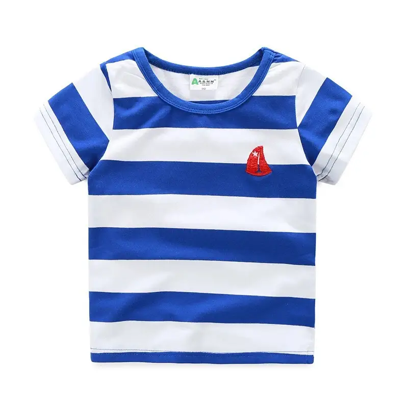 Blue Striped Boys T-Shirt Red Embroidered - Image 2