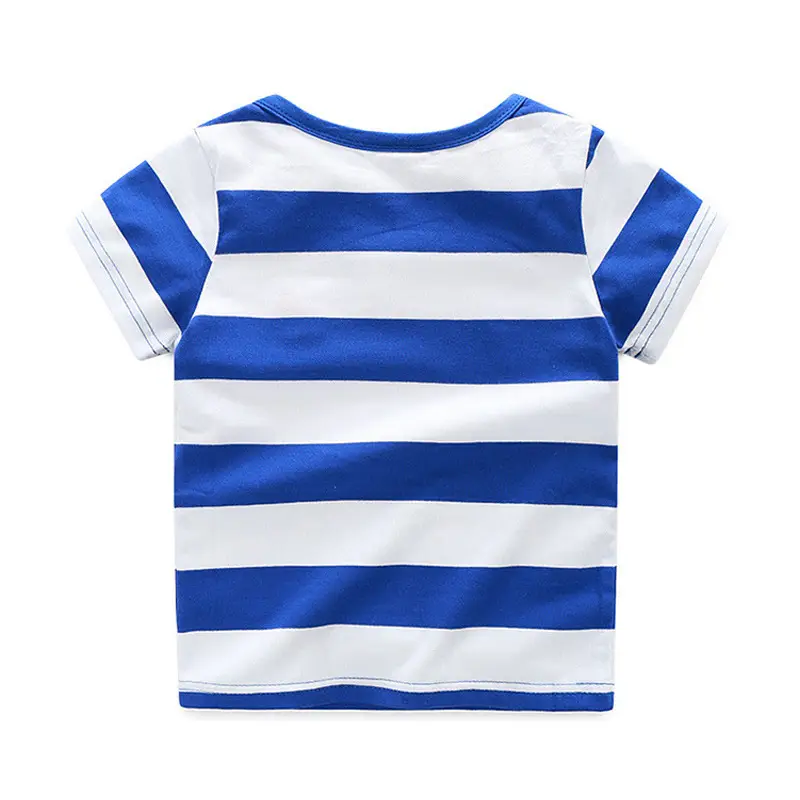 Blue Striped Boys T-Shirt Red Embroidered - Image 3