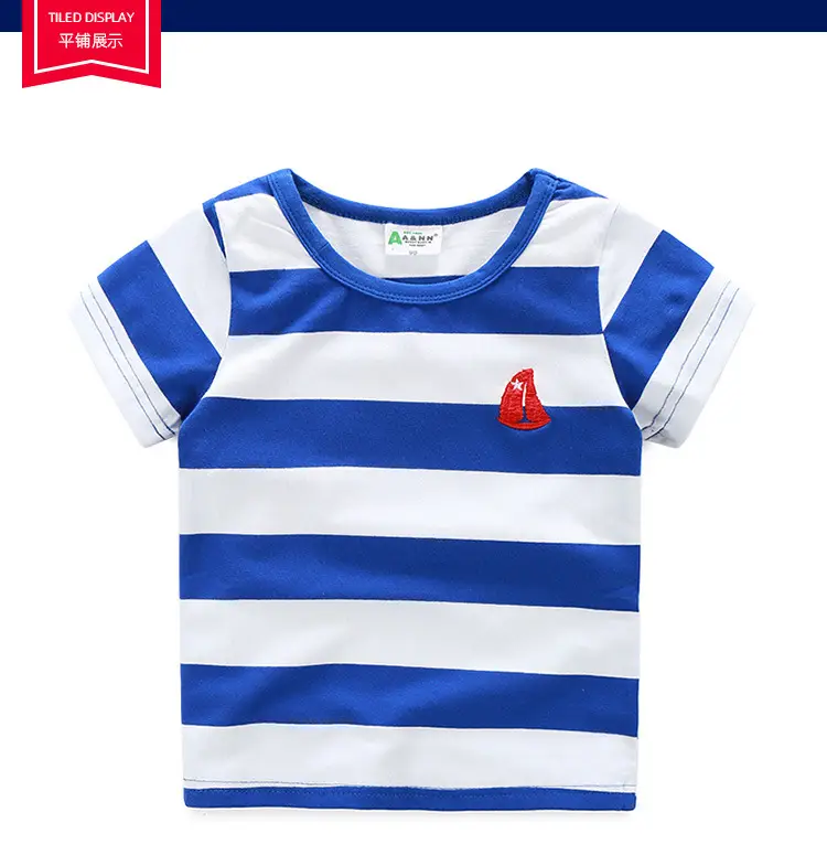 Blue Striped Boys T-Shirt Red Embroidered — feature 6