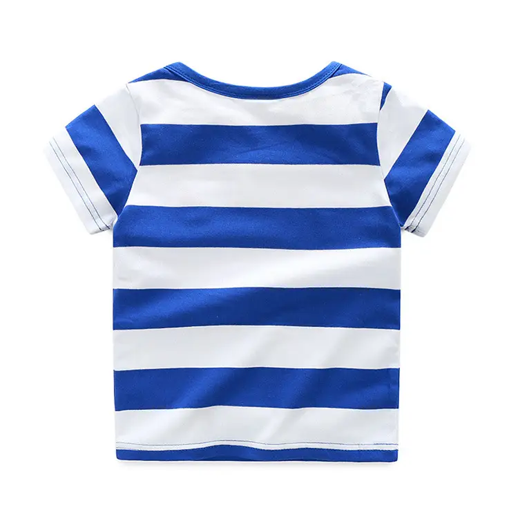 Blue Striped Boys T-Shirt Red Embroidered — feature 7