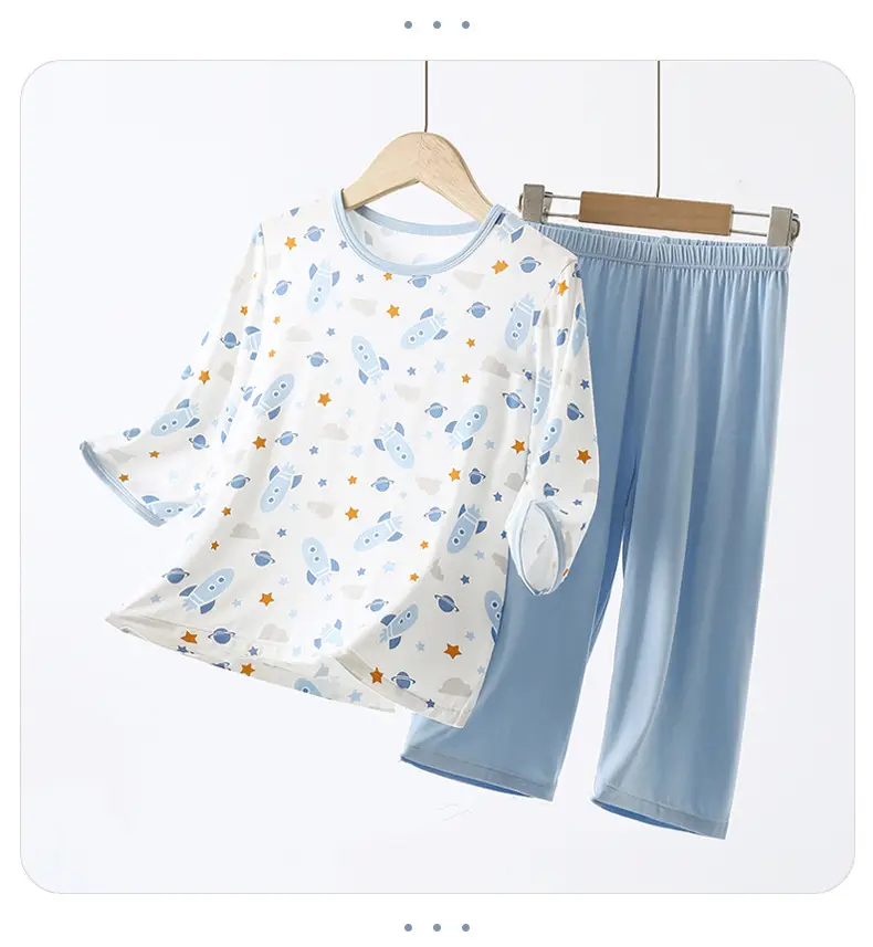 Blue Printed Pajamas for Boys Summer Modal Wear — feature 10