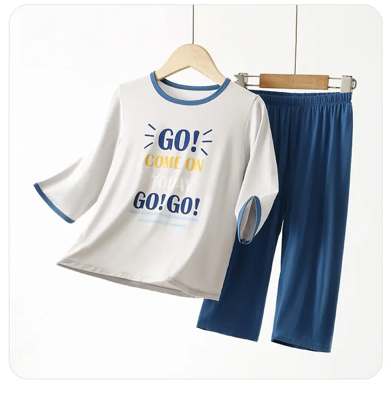 Blue Printed Pajamas for Boys Summer Modal Wear — feature 11