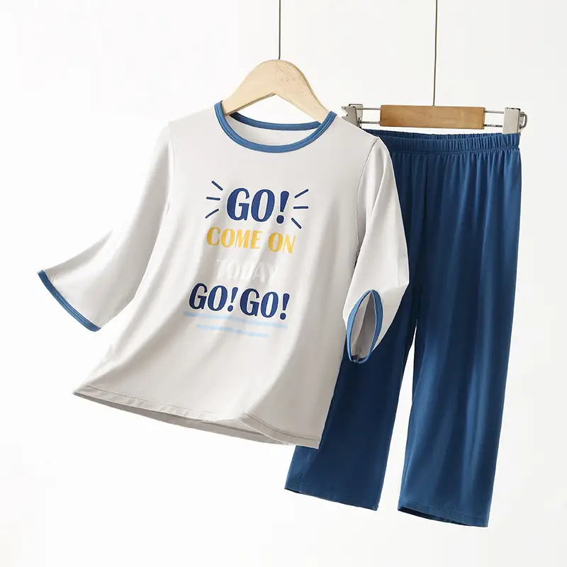 Blue Printed Pajamas for Boys Summer Modal Wear - Image 3