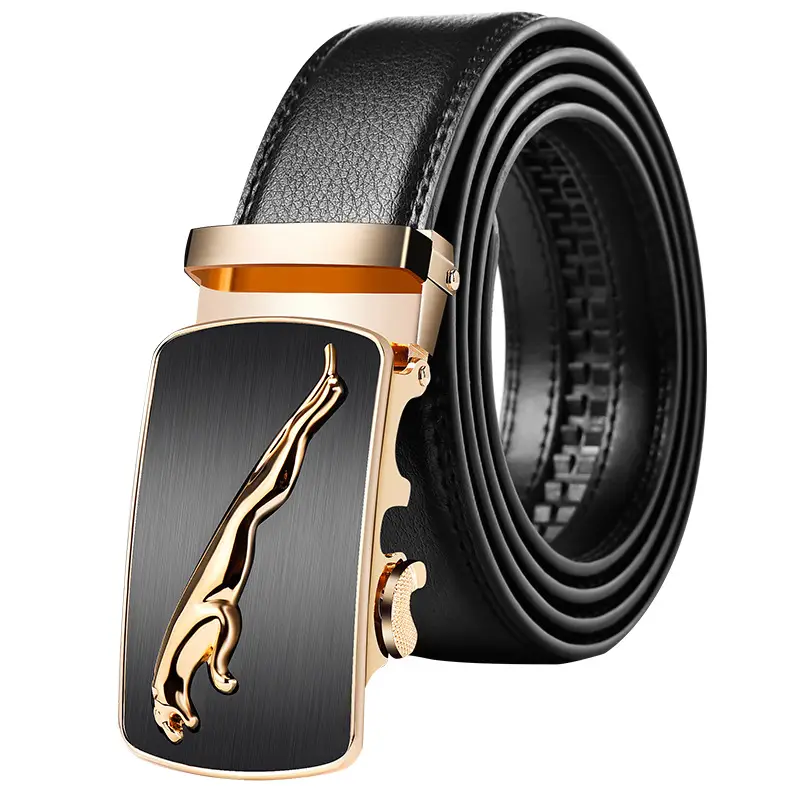 Men's Automatic Buckle Belt Patent Leather Black Gold - Image 5