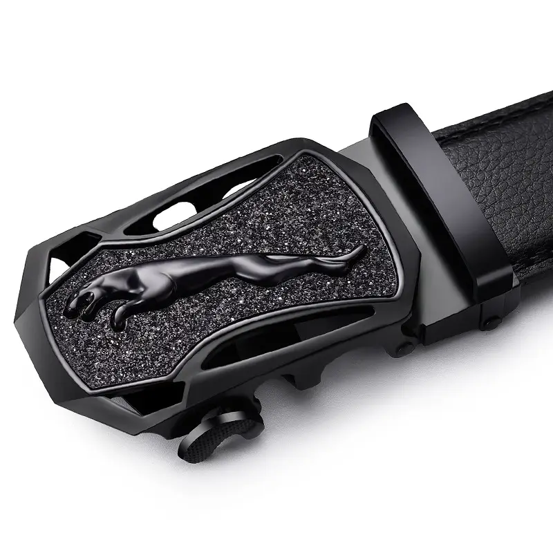 Men's Automatic Buckle Belt Patent Leather Black Gold - Image 8