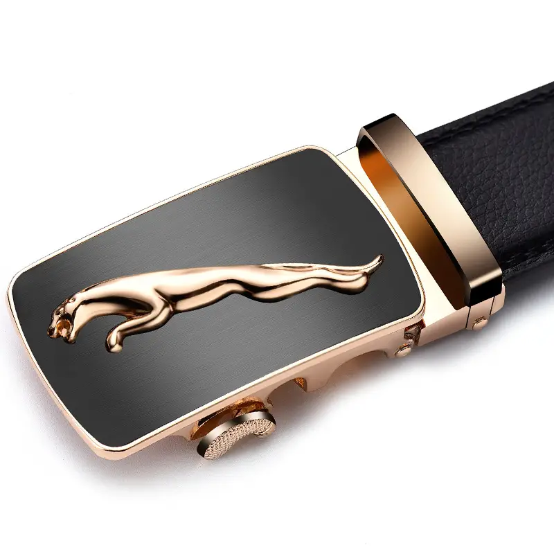 Men's Automatic Buckle Belt Patent Leather Black Gold - Image 9
