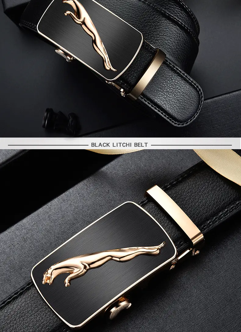 Men's Automatic Buckle Belt Patent Leather Black Gold — feature 10