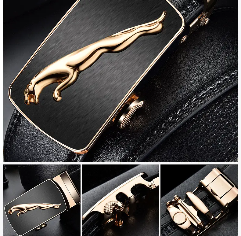 Men's Automatic Buckle Belt Patent Leather Black Gold — feature 5