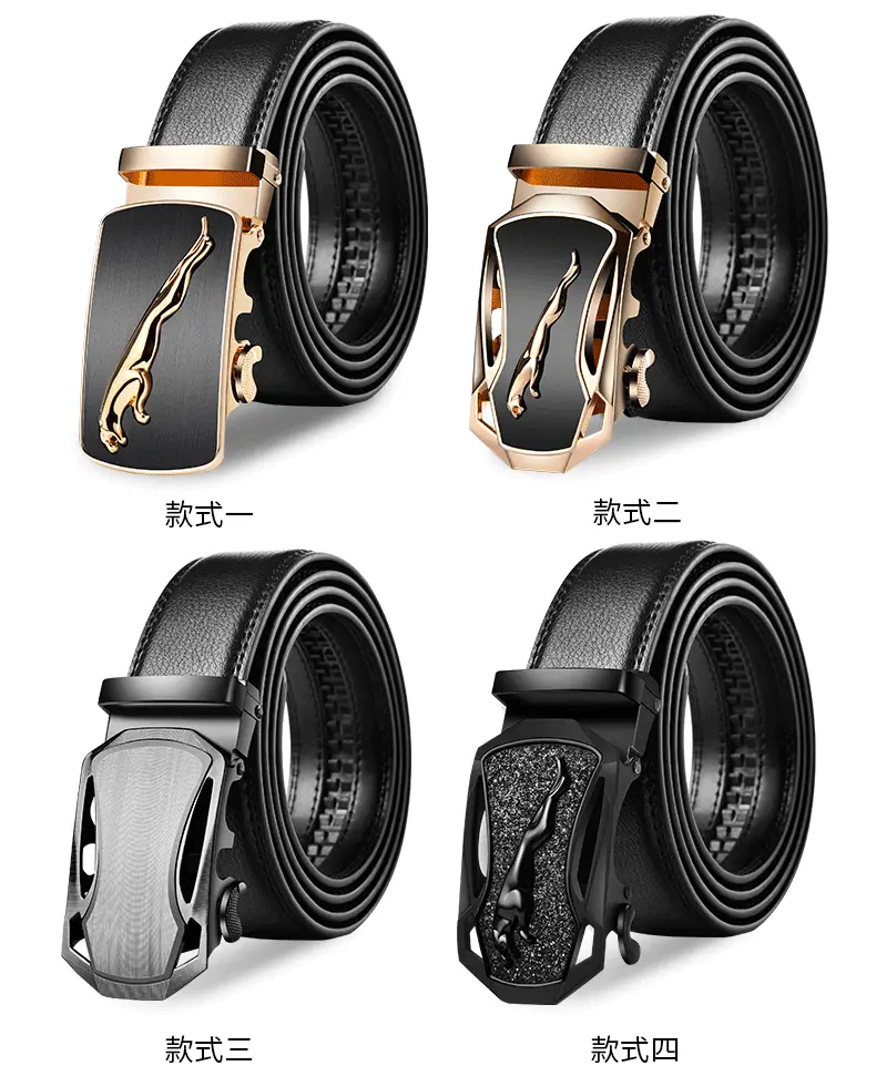 Men's Automatic Buckle Belt Patent Leather Black Gold — feature 7