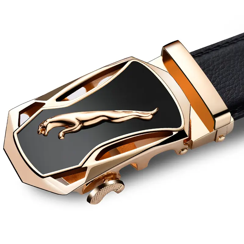 Men's Automatic Buckle Belt Patent Leather Black Gold - Image 2