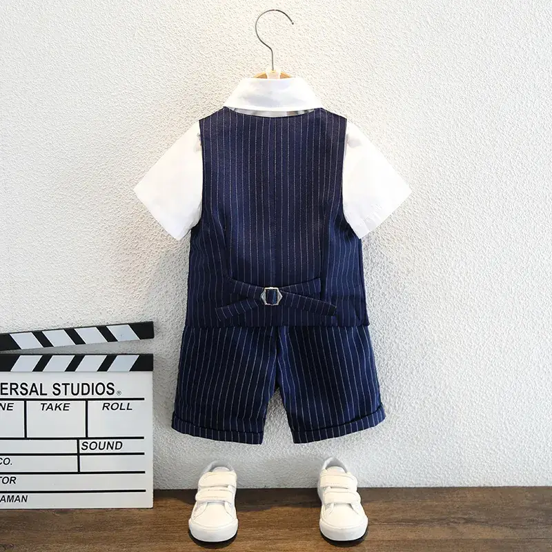 Boys Navy Striped Three-Piece Summer Suit - Image 6
