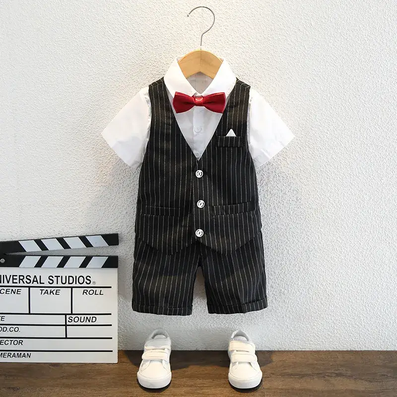 Boys Navy Striped Three-Piece Summer Suit - Image 7