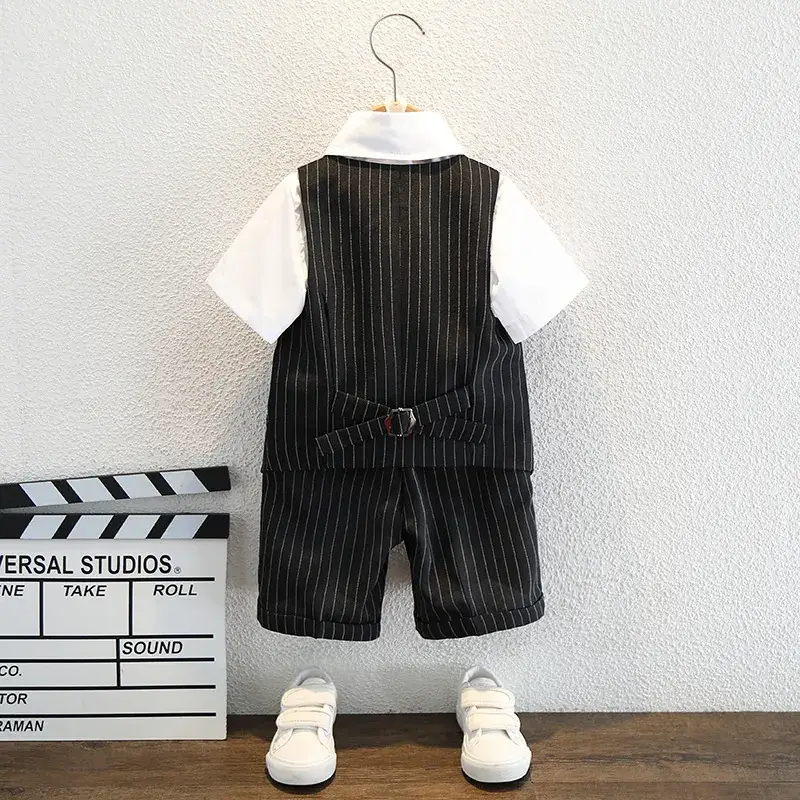 Boys Navy Striped Three-Piece Summer Suit - Image 8