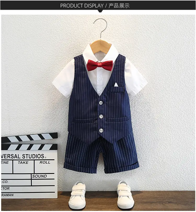 Boys Navy Striped Three-Piece Summer Suit — feature 6
