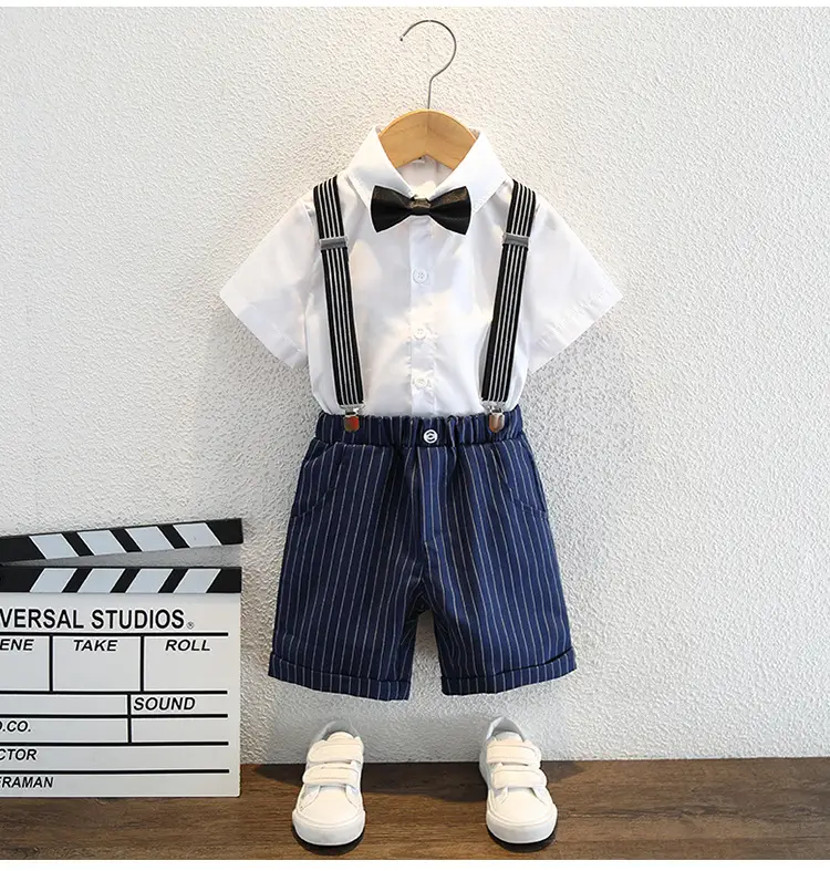 Boys Navy Striped Three-Piece Summer Suit — feature 9