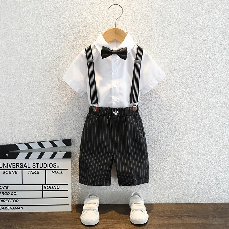 Boys Navy Striped Three-Piece Summer Suit - Image 2