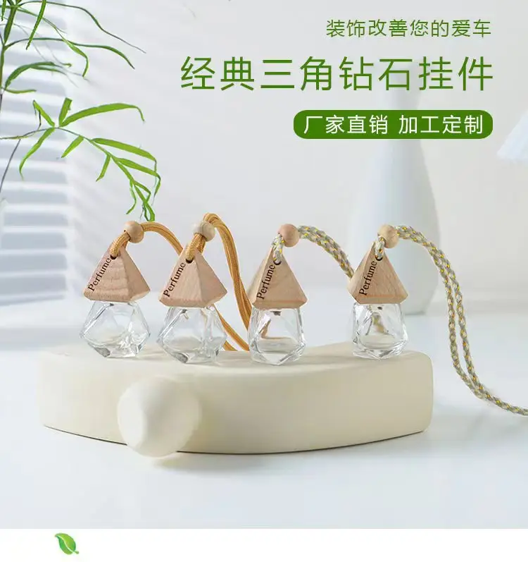 Car perfume bottle pendant car perfume bottle empty bottle aromatherapy essential oil Diamond Glass Bottle car pendant — feature 3