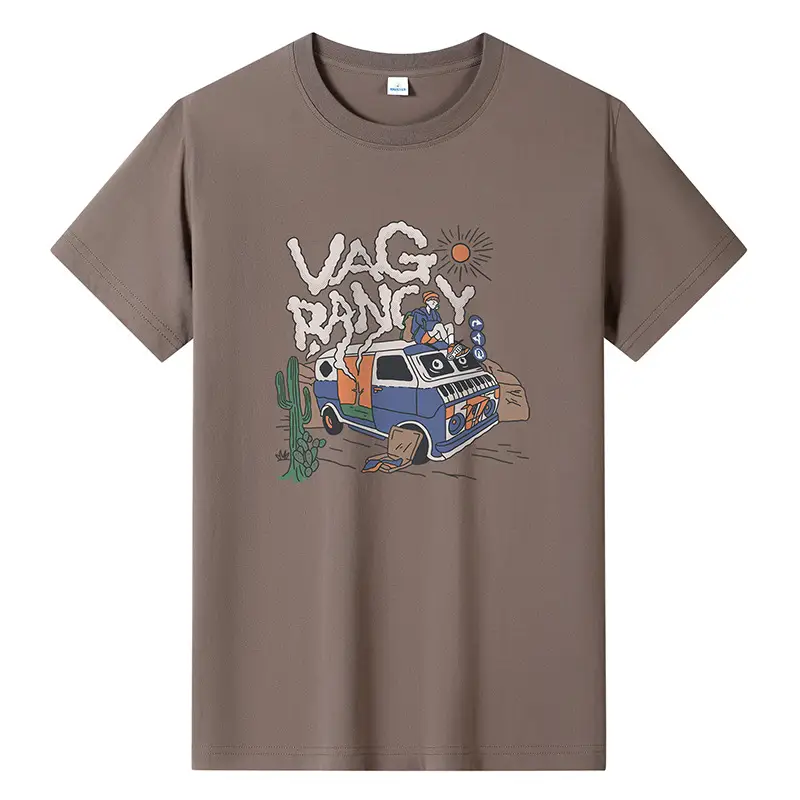 Men Printed T-Shirt Brown 2024 Summer