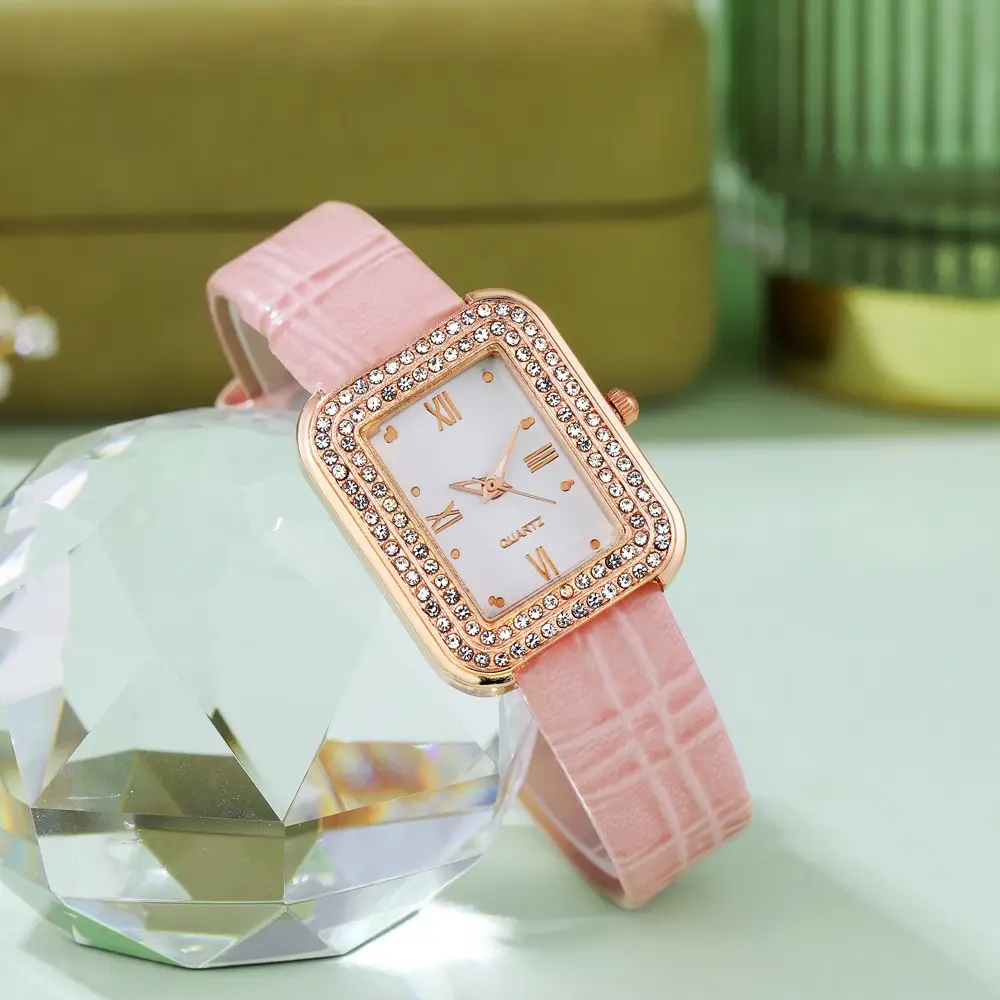 Diamond Encrusted Women's Watch Brown Leather Band