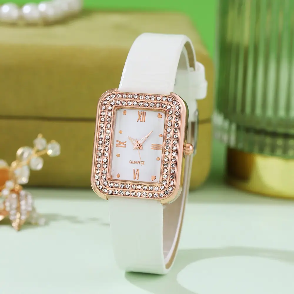 Diamond Encrusted Women's Watch Brown Leather Band - Image 6