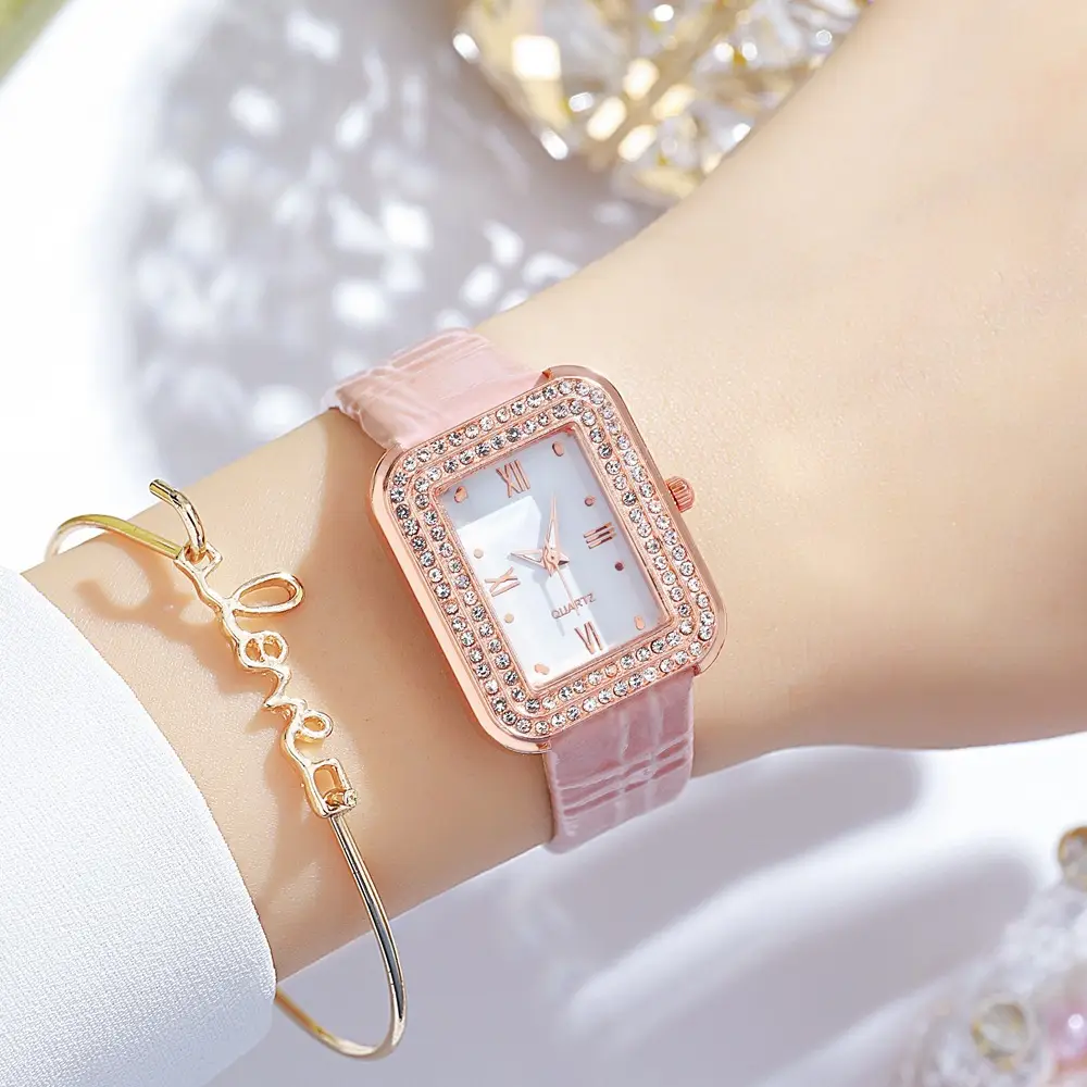 Diamond Encrusted Women's Watch Brown Leather Band - Image 8