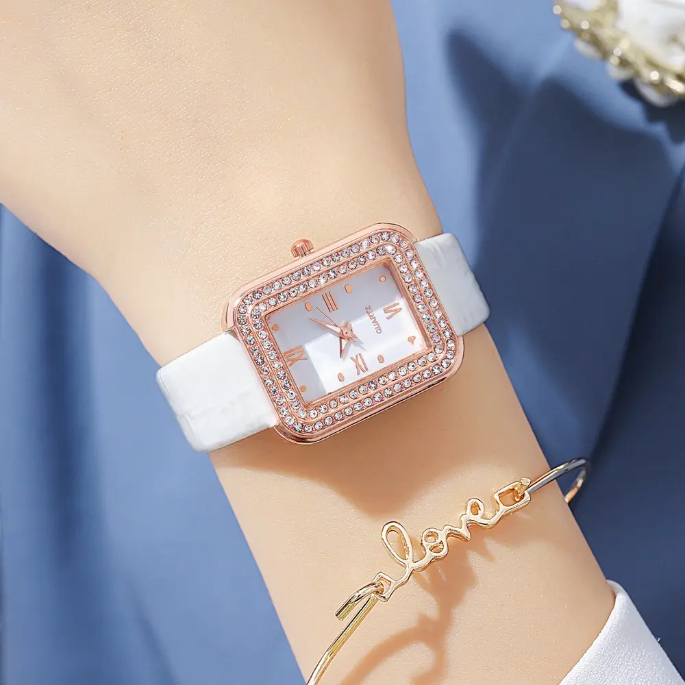 Diamond Encrusted Women's Watch Brown Leather Band - Image 9