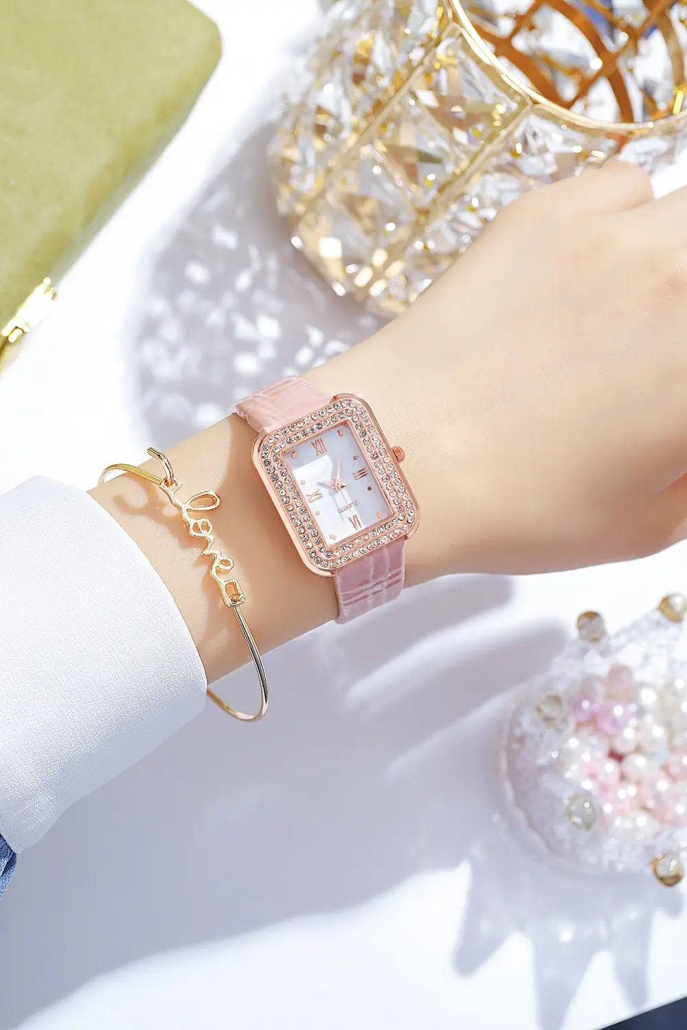 Diamond Encrusted Women's Watch Brown Leather Band — feature 5