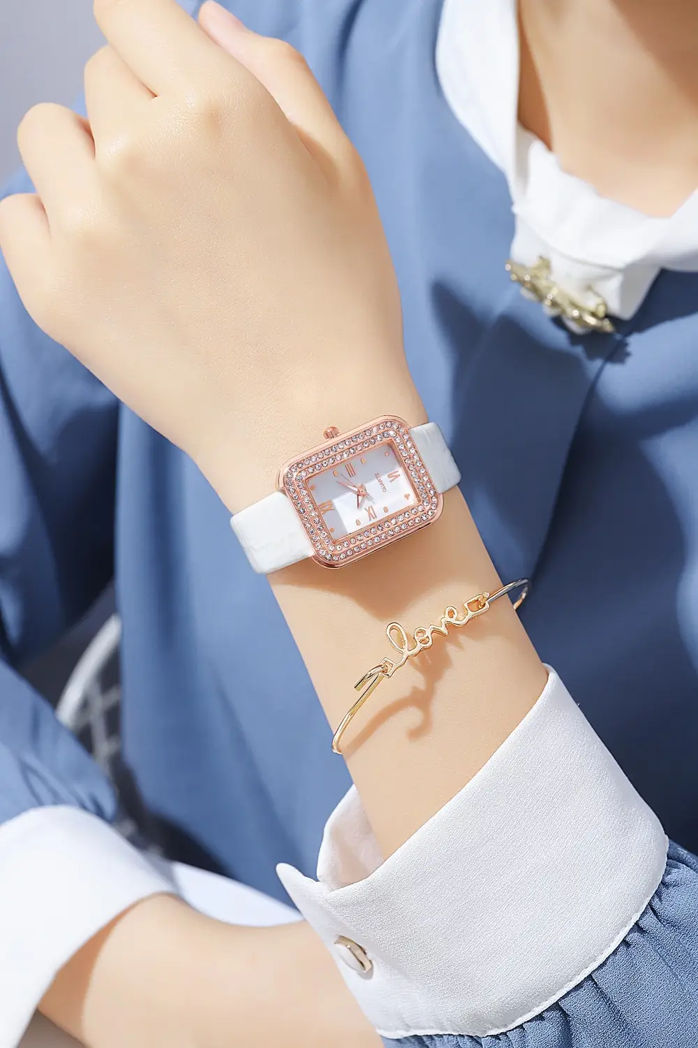 Diamond Encrusted Women's Watch Brown Leather Band — feature 6