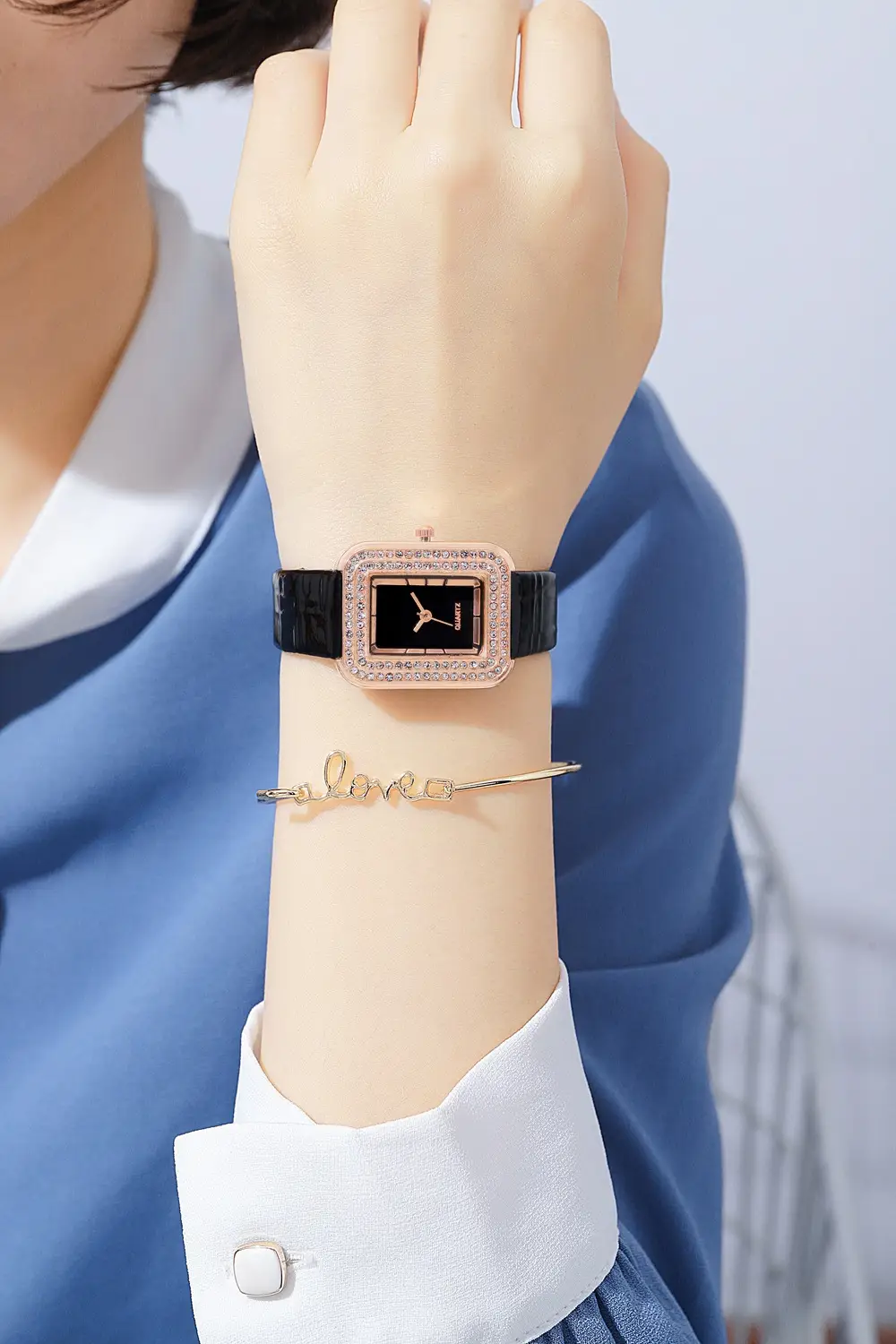 Diamond Encrusted Women's Watch Brown Leather Band — feature 8
