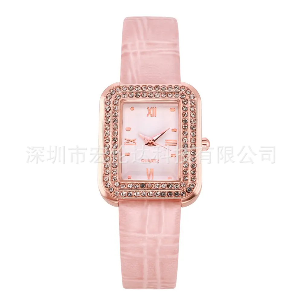 Diamond Encrusted Women's Watch Brown Leather Band - Image 3
