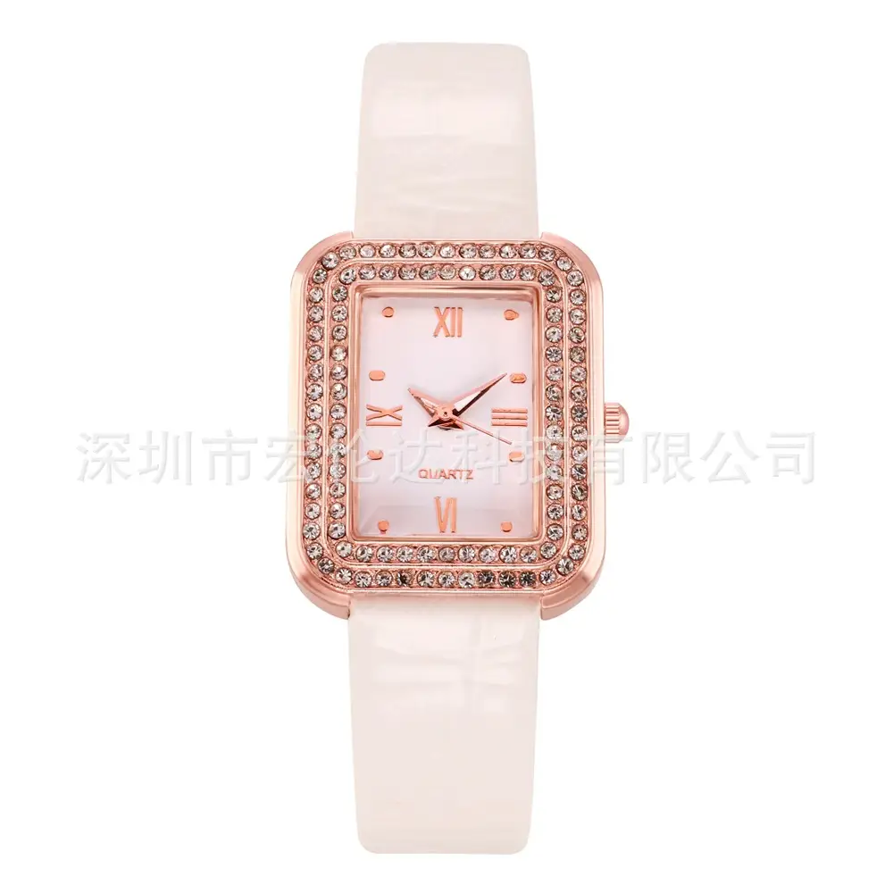 Diamond Encrusted Women's Watch Brown Leather Band - Image 4